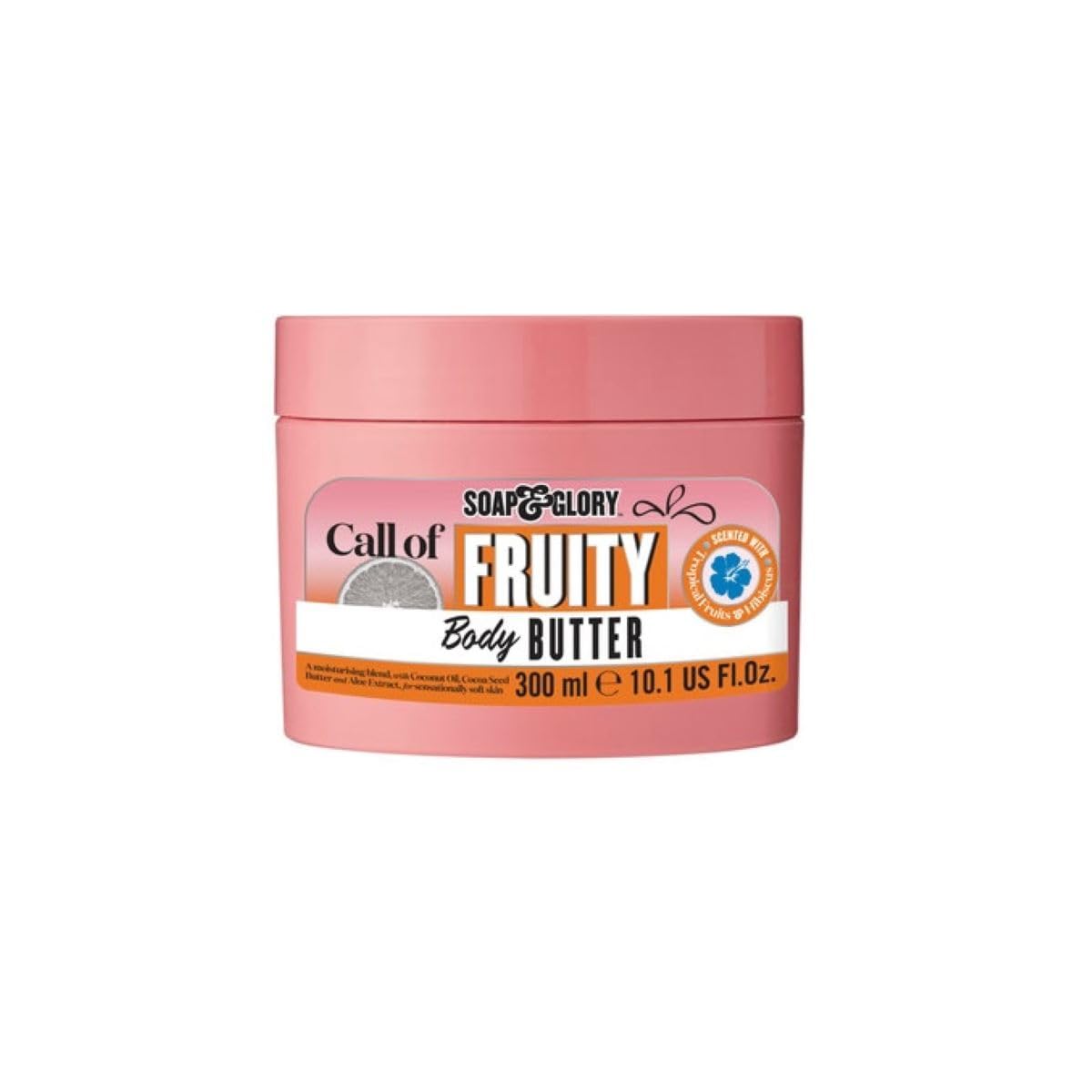 Soap & Glory Call of Fruity Body Butter - Moisturizing Body Cream with Vitamin E, Coconut Oil & Aloe Extracts - Tropical Fruits, Juicy Melon & Hibiscus Cocoa Butter for Dehydrated Skin (300ml)