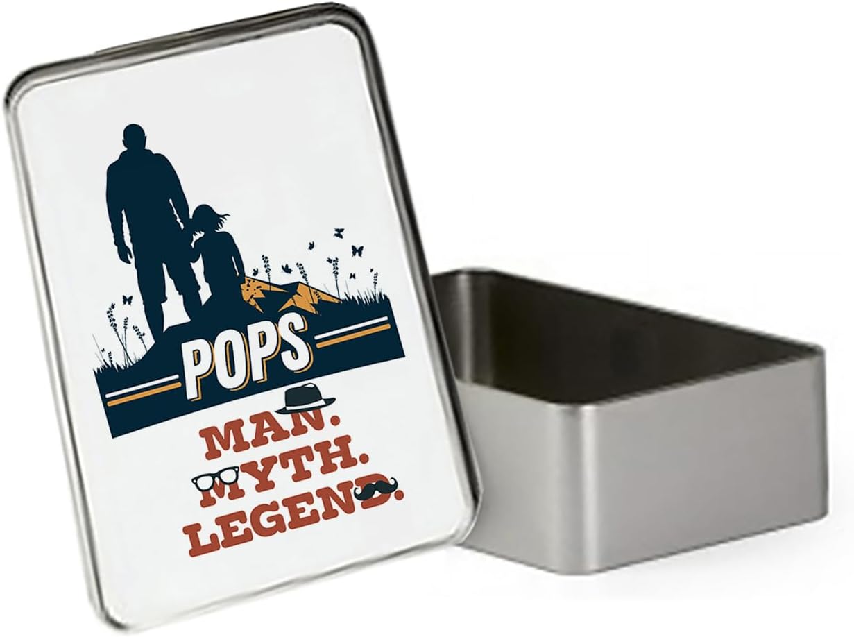 Pops Man Myth Legend, Gift For Father's Day, Metal Tin Storage Box, Biscuit, Chocolate,Tin, Emergency Stuff Tin. (Rectangular)
