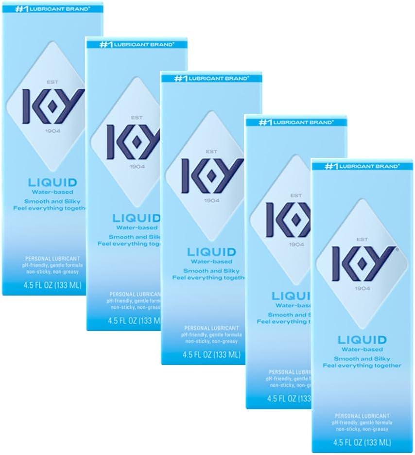 K-Y Liquid Classic Water-Based Body Friendly Formula 4.5 Fl Oz Personal Lubricant for Wetter Sex for Men, Women and Couples & Safe to Use with Latex Condoms (5 Pack)