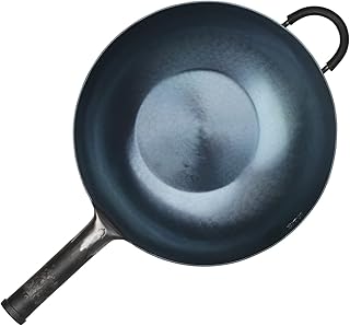 臻三环 ZhenSanHuan HandHammered Iron Wok Flat Bottom Induction Suitable (32cm IronHandle with Help)