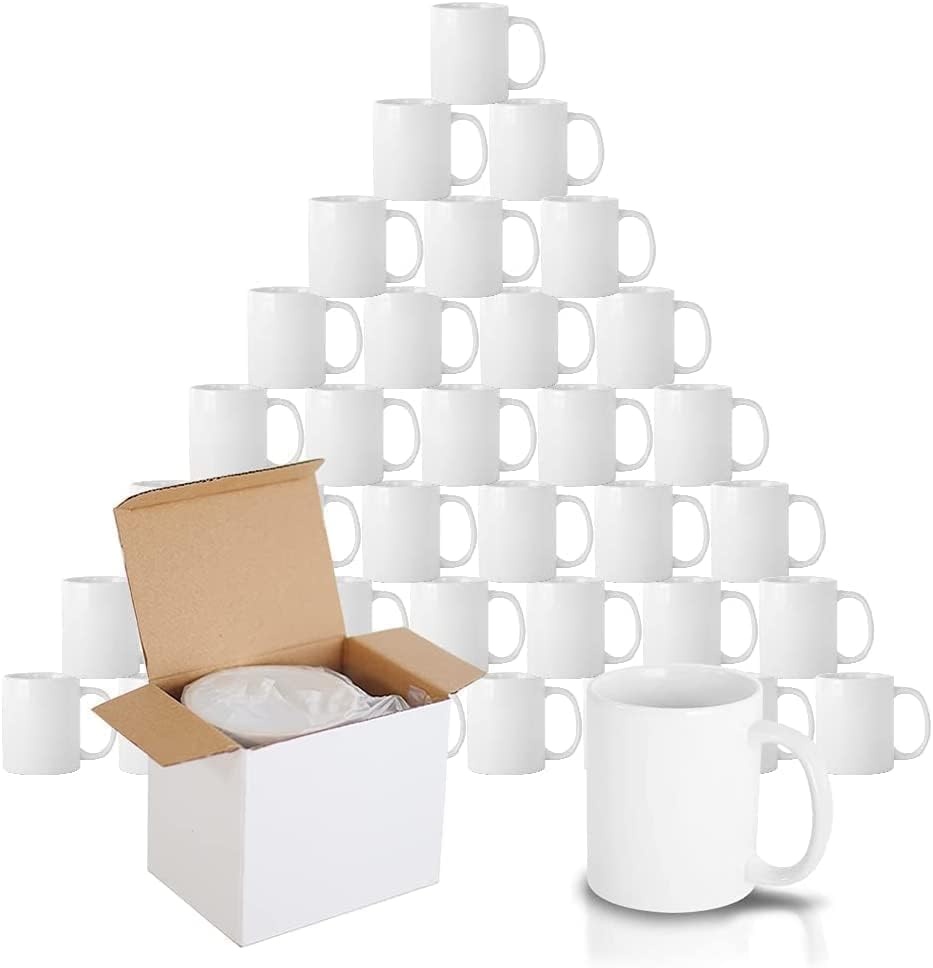 shine planet 36 x Sublimation Mugs Blank 11oz White Sublimation Coffee Mugs Large Handle Sublimation Cups with Gift Boxes
