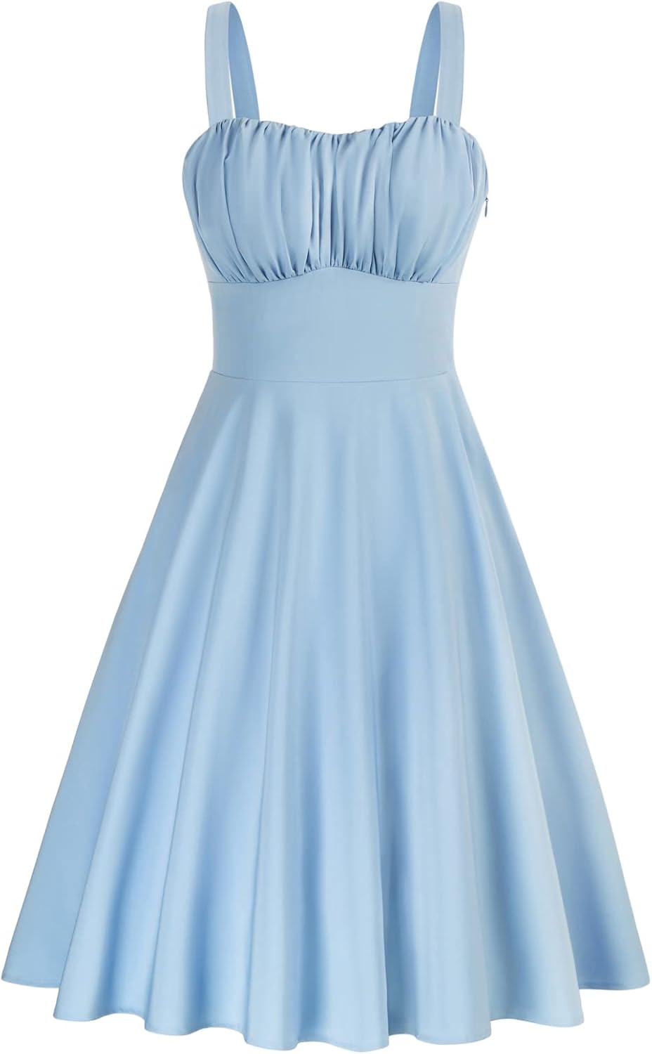 Belle Poque Women's Vintage Sleeveless Solid Floral Ruched Summer Cute A-Line Flowy Swing Midi Dress