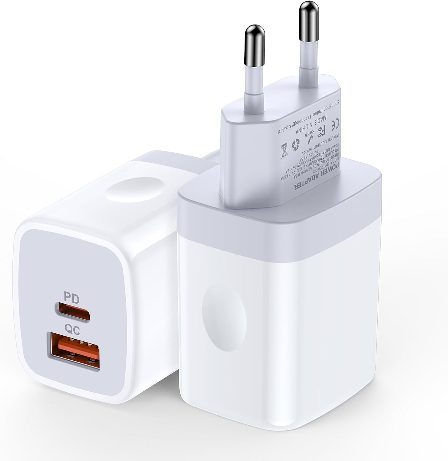 European Samsung Charger Block for Galaxy A36 A56 A26 S25 Plus S25 Ultra S24 Ultra FE A16 5G A15 A35, 2Pack 20W Euro USB A & USB C Fast Charging EU Wall Charger iPhone Europe Travel Plug Adapter