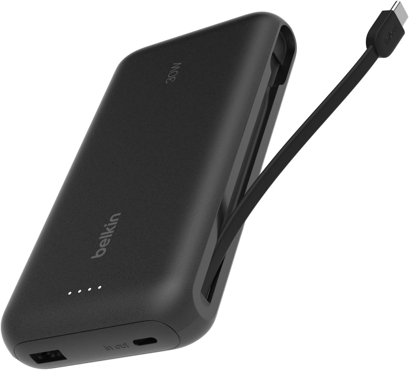 Belkin Portable Charger, Power Bank with Integrated Cable 20K PD 30W - Fast Charging USB-C Power Delivery, Portable Charger for iPhone 16 Series, iPad Pro, Galaxy S25 Series, and More - Black