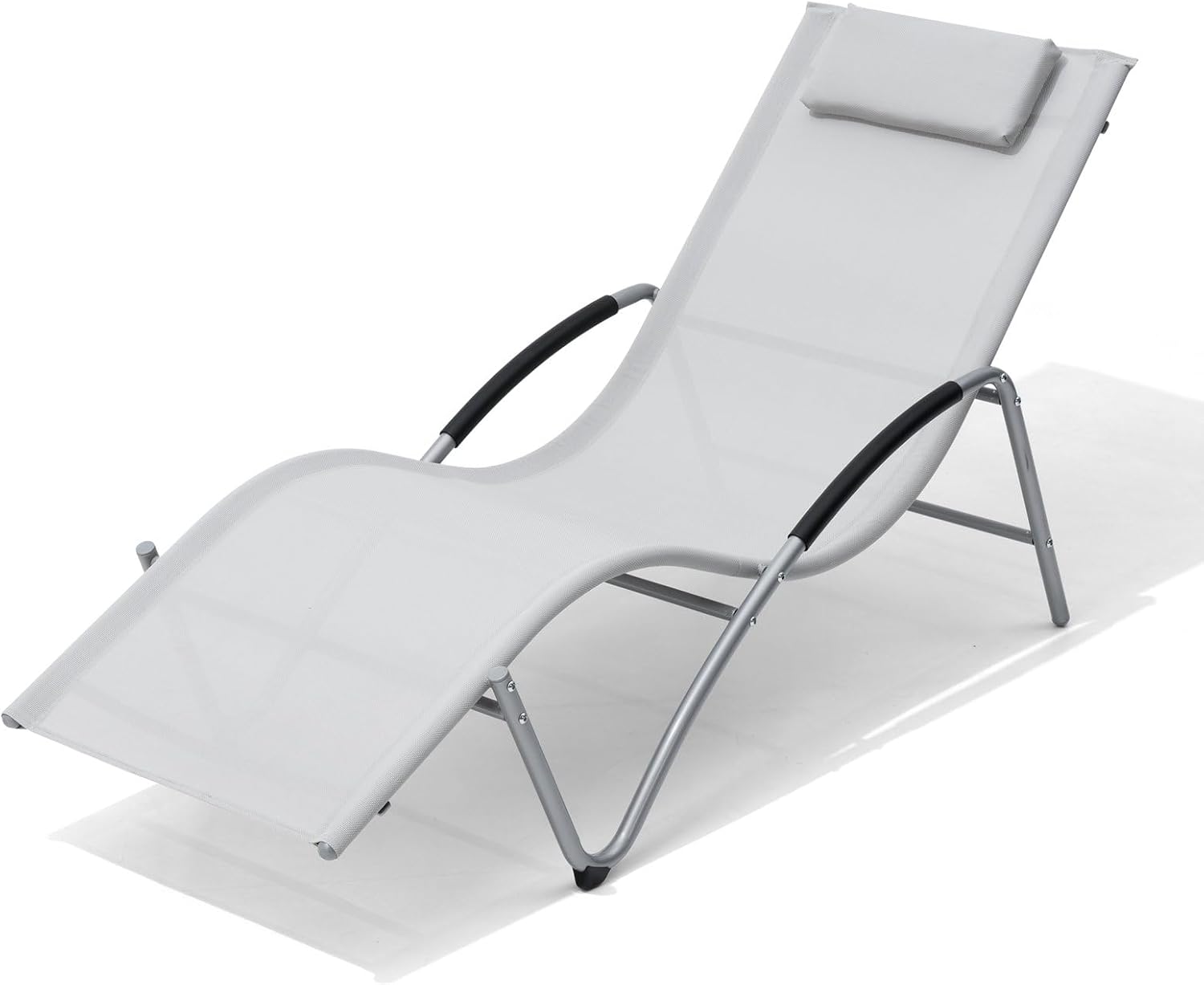 Crestlive Products 1PC Lounge Chair Outdoor - Tanning Chair for Outside with Armrest - Modern Curved Design Recliner Chair, Outdoor Chaise Lounge for Deck Lawn Poolside Backyard