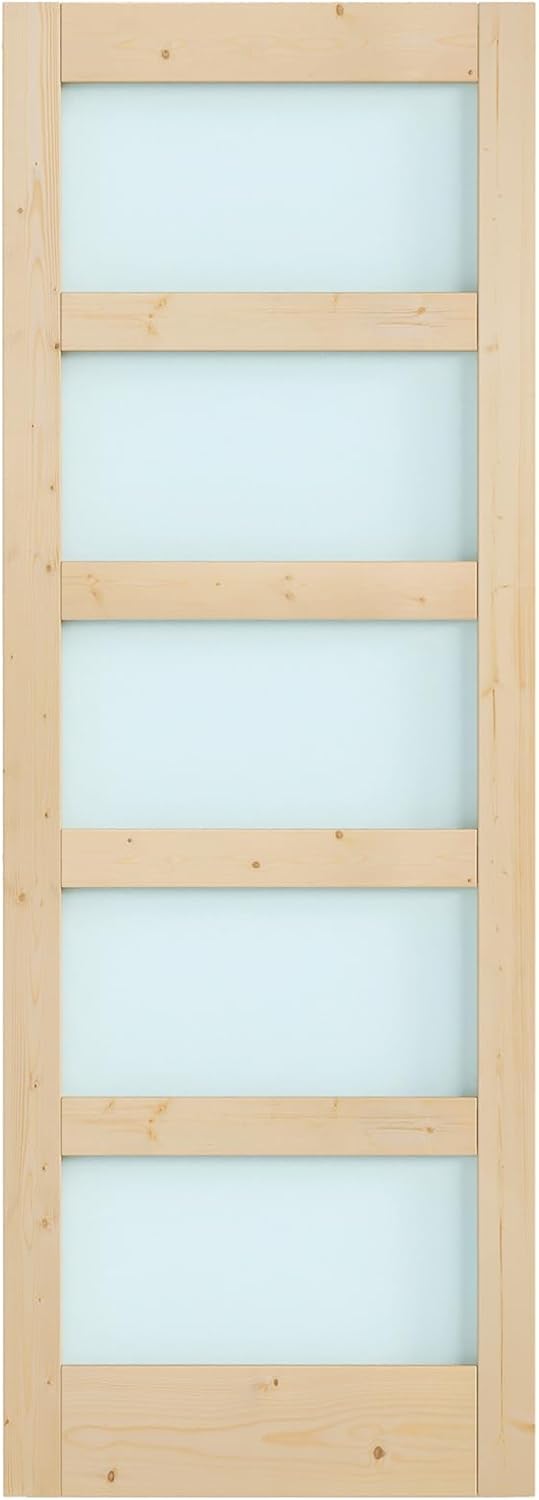 30 in x 84 in Sliding Closet Door, 5-Lite Frosted Glass, Spruce Wood Panel, Assembly Needed Interior Doors for Bathroom, Living Room