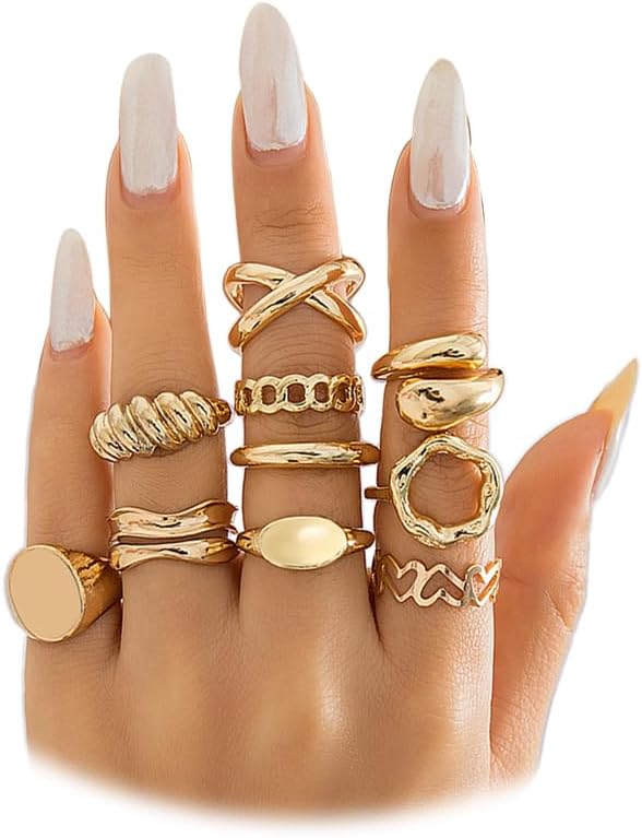 FUTIMELY 14K Gold Stackable Knuckle Rings Set for Women Teen Girls,Aesthetic Silver 10Pcs Trendy Dainty Open Midi Rings Set,Midi Finger Rings Pack Jewelry Gifts