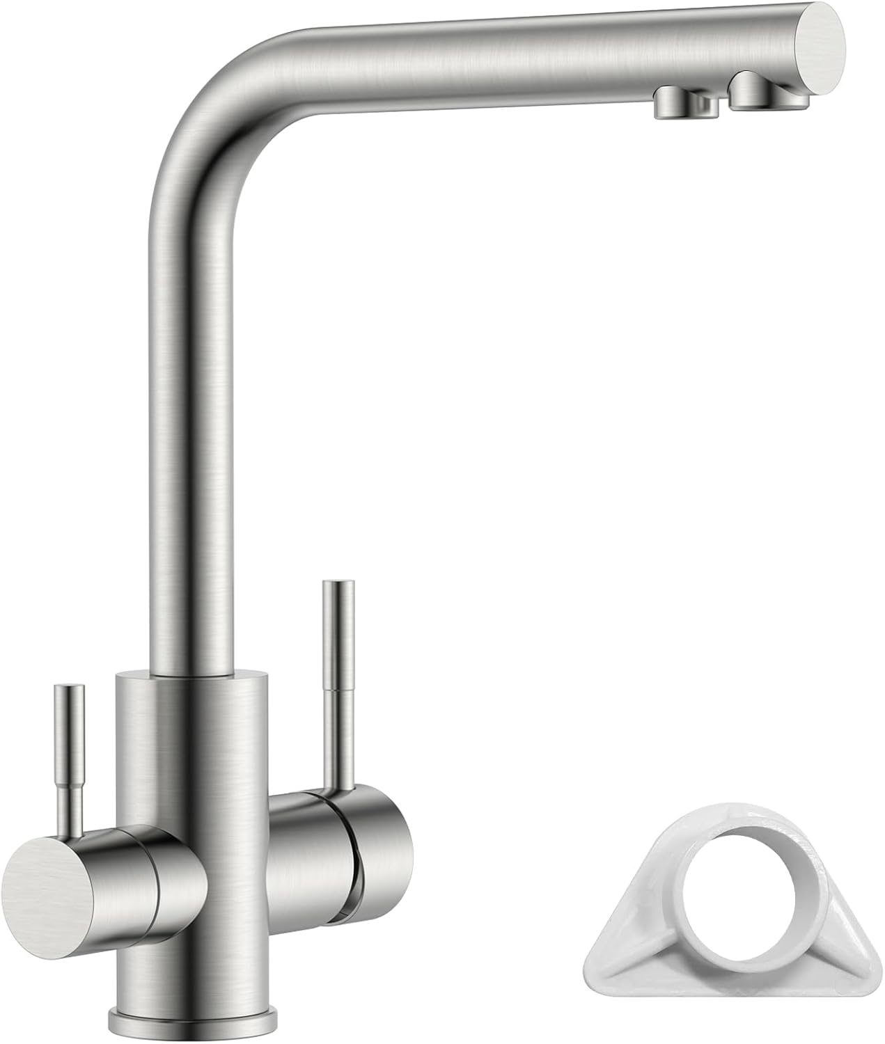 APPASO 3 Way Kitchen Mixer Tap with Drinking Filtered Water Outlet, 360°Swivel Stainless Steel 304 High Arc Filter Tap with Dual Levers, Brushed