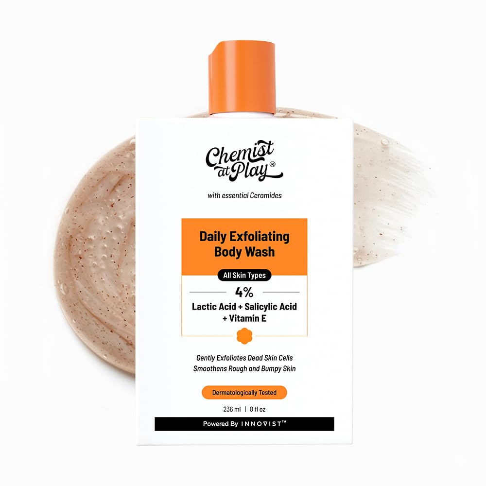 Chemist at Play Body Wash Exfoliating For Dry Rough Bumpy Strawberry Skin With 1% Salicylic Acid 2% Lactic Acid And Ceramides For Men And Women 7.9 Fl oz