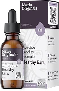 Marie Originals Natural Ear Oil Drops | Mullein Garlic Oil Ear Drops for Infections Prevention, Herbal Ear Ache Drops for Adults, Kids & Pets, Soothes Ear Pain & Wax Removal, Earache Remedies (1 Pack)