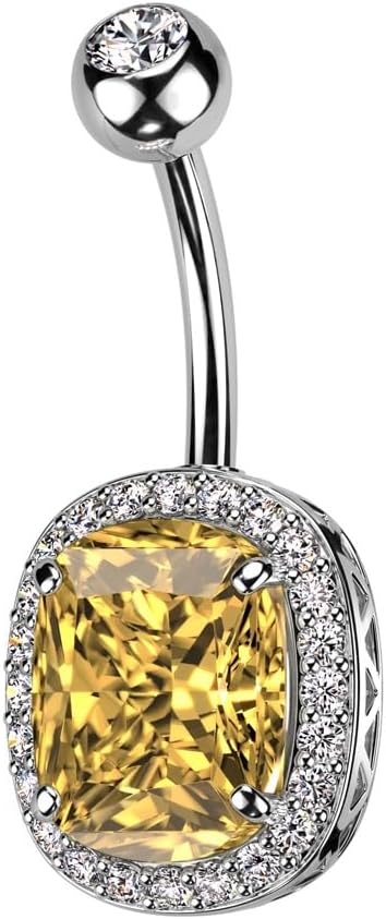 Pierced Owl 14GA 316L Stainless Steel Oval CZ Crystal with Surrounding CZs Belly Button Ring