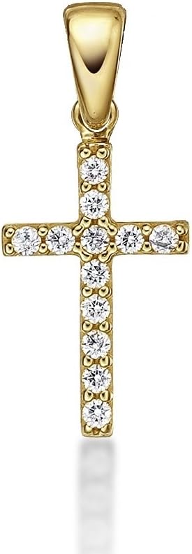 Diamond Treats Gold Cross Pendant Set with Cubic Zirconia. Luxurious Small 9K Yellow Gold Cross Pendant for Women with Optional 16-20 inch Gold Chain. Dainty Cross Necklace for Her.