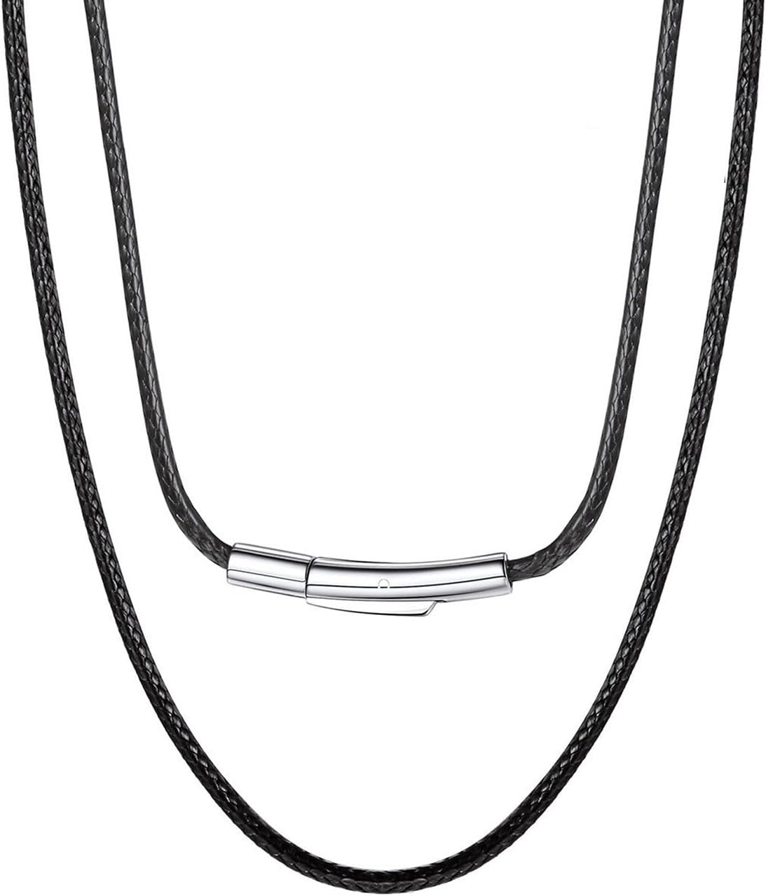 ChainsPro Men Waterproof Braided Leather Necklace Wax Rope Chain, Customize Available, 2/3mm Width, With Snap Clasp, 16”18" 20" 22" 24" 26" 28" 30"-Send Gift Box