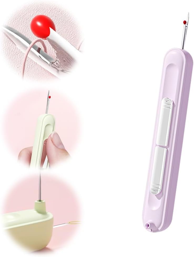 2 in 1 Needle Threader Seam Ripper, Stretchable Seam Rippers for Sewing, Thread Remover Tool for Hand Sewing, Knitting, Cross Stitch, Embroidery and Thread Removal (Purple)