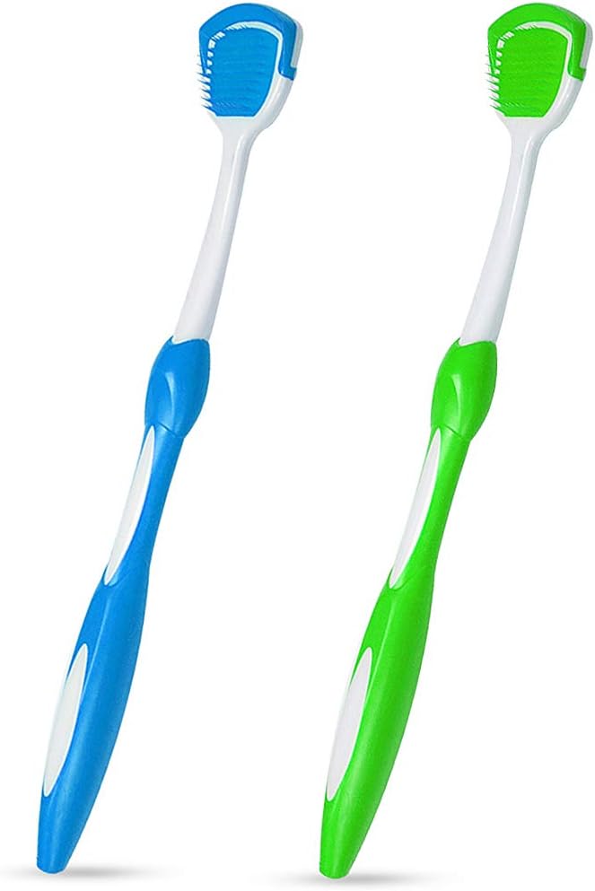 Tongue Brush, 2 Pcs Oral Tongue Cleaner Tool for Reduce Bad Breath and Maintain Mouth Health 2 Colors (Blue, Green)