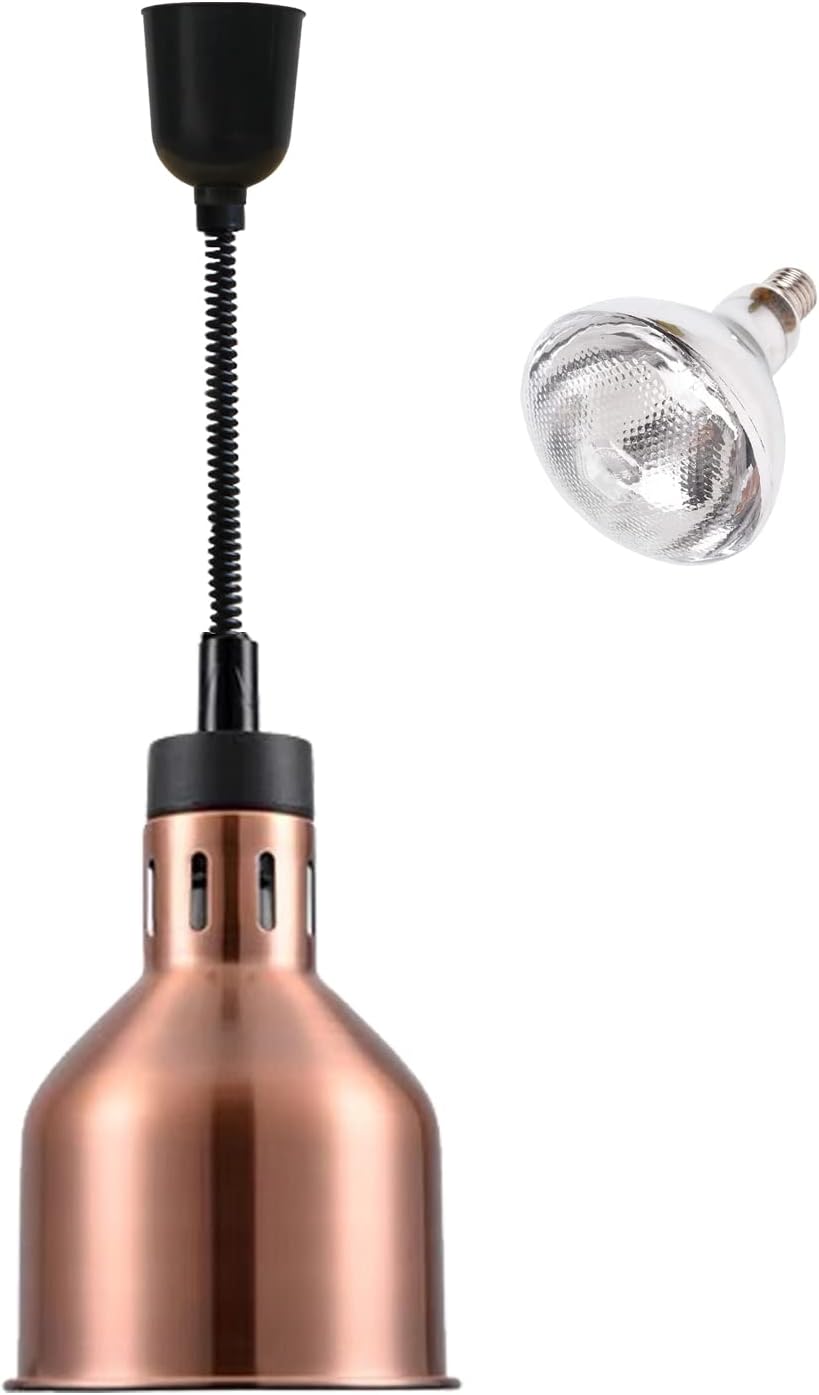 Commercial Food Heat Lamp Infrared Food Warmer Hanging Heating Lamps For Food Service Restaurant Buffet(Copper)