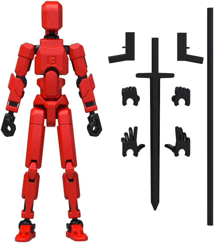 MerryXD T13 3D Action Figure,Assembly Completed Dummy Nova Tintan Lucky 13 Action Figure 3D Printed Multi-Jointed Movable Toy Red