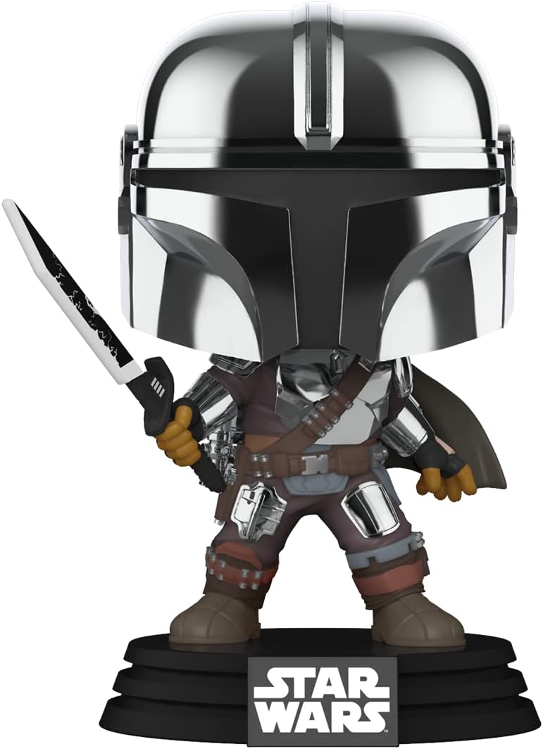 POP Funko Star Wars Mandalorian with Darksaber (Chrome & Glow in The Dark), Exclusive