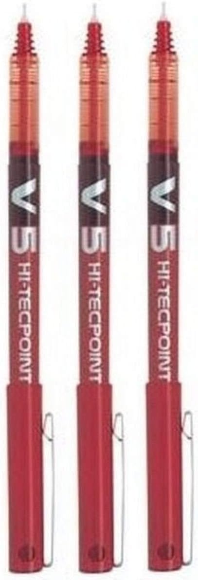 Pilot BX V5 Red Hi-Tecpoint Extra Fine Rollerball Pen 0.5mm Nib Tip 0.3mm Line Width (Pack Of 3)