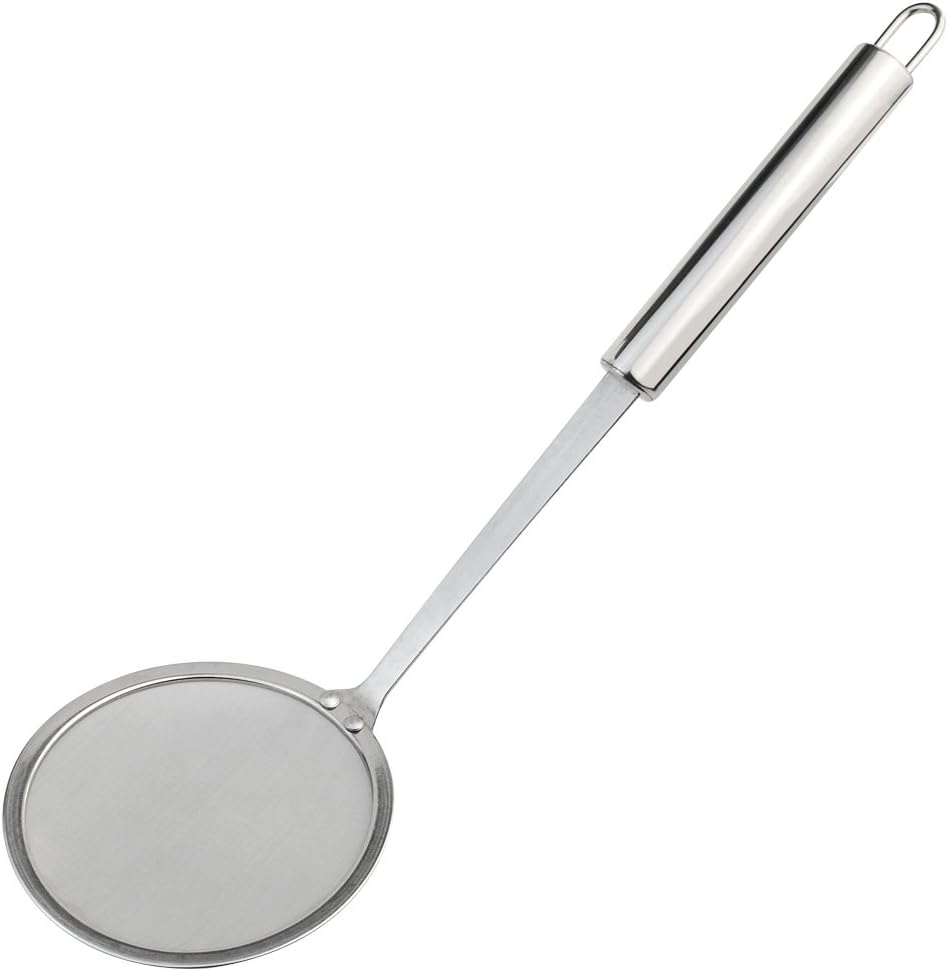 cnomg Stainless Steel Skimmer Strainer,Stainless Steel Fat Skimmer Spoon Fine Mesh Food Strainer for Grease, Gravy and Foam with Long Handle