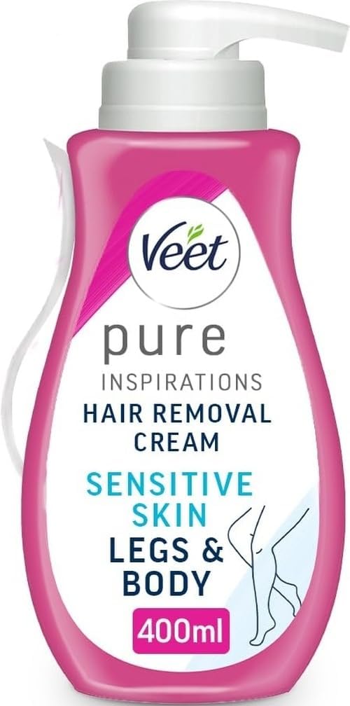 Veet Pure Hair Removal Cream 400ml, Legs & Body, 24 Hour Hydration, Exfoliates, Pleasant Smell, With Spatula, Long Lasting Smoothness | Natural Origin Ingredients, Long Lasting Smoothness, Contains Aloe Vera, Gently Removes Hair, Dermatologically Tesed