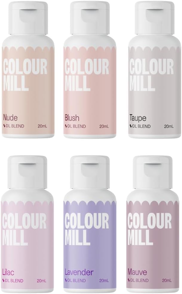 Colour Mill Oil Blend Food Colouring Set Bridal: Next Generation Oil Based Food Colours: Nude, Blush, Taupe, Lilac, Lavender, Mauve - Set 6 x 20 ml