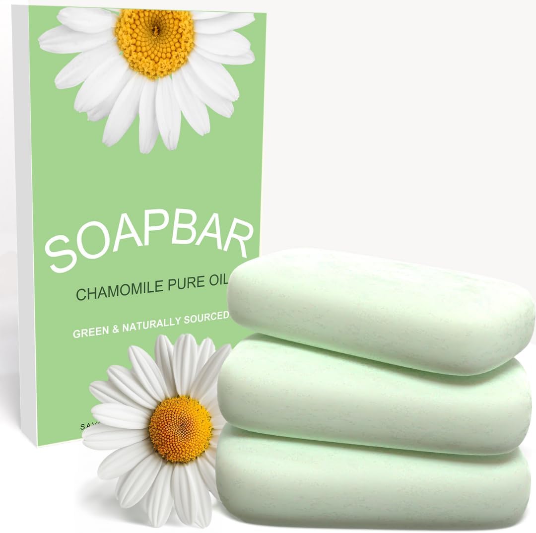 Hypoallergenic Organic Bar Soap - Men & Women with Sensitive Skin - Natural Ingredients with Chamomile Pure Oil, Fragrance-Free, Vegan, No SLS - 3 Bars
