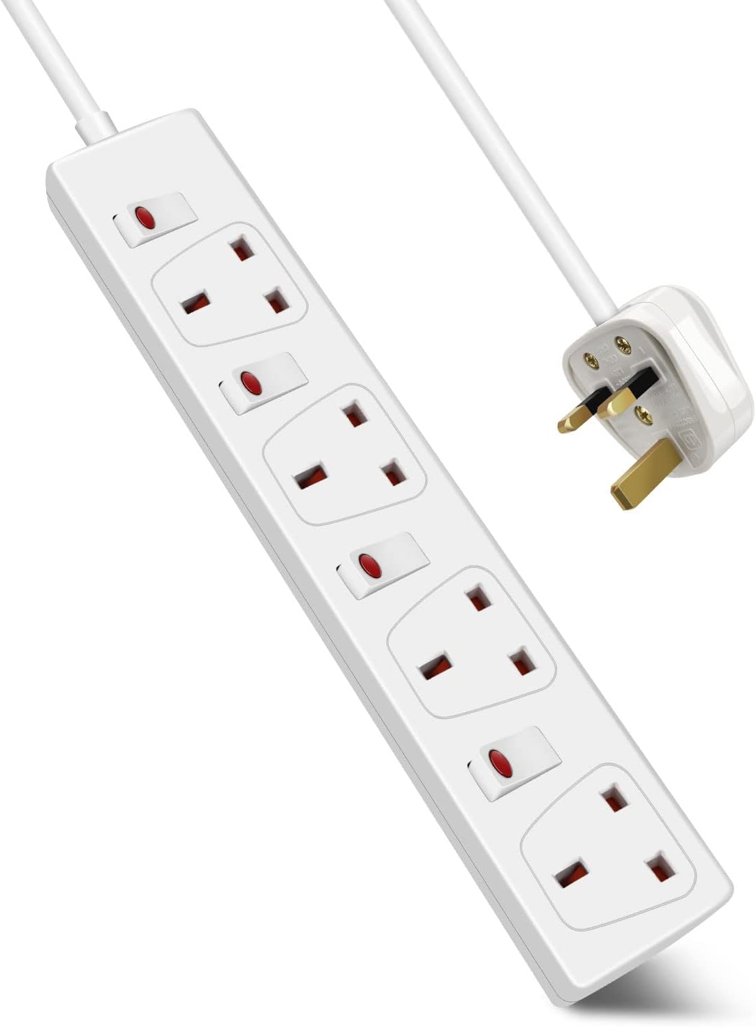 EXTRASTAR 4 Way Extension Lead Individually Switched, 13A Fused Power Strips 5M Cable, White Extension Cords 4 Sockets for Home and Office