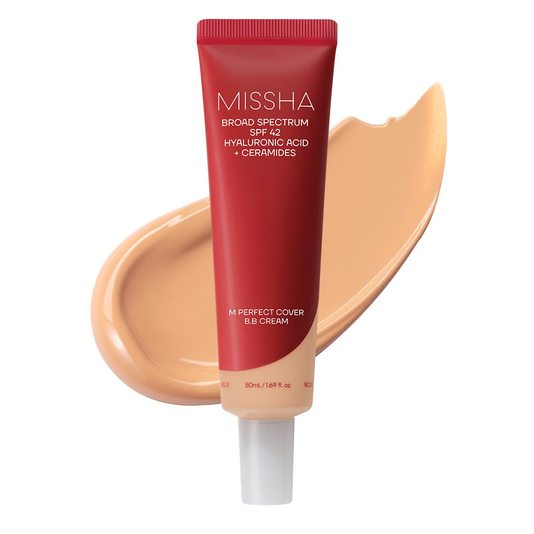 MISSHA M Perfect Cover BB Cream No.29 Caramel Beige SPF 42 PA+++ 1.69 oz | Medium-tan skin with warm undertones; tinted moisturizer for face, buildable coverage, smooth natural finish, daily wear