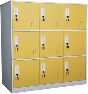 MECOLOR Living Room Organizers and Storage Small Metal Storage Cabinet with Lock for Toy and Cloth and self Belonging Storage (Yellow, 9D)