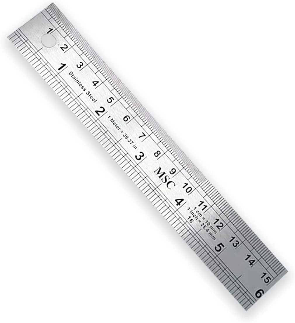 MSC Stainless Steel 15cm Metal Rule Shatterproof Straight Edge Metric Ruler Ideal for Craft Cutting Sewing (15 cm)