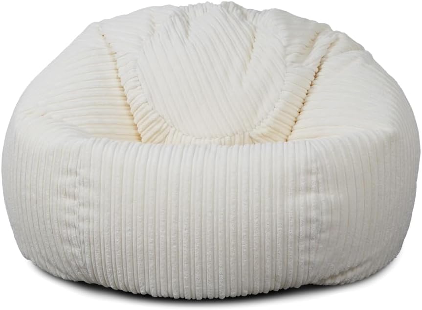 Bags of Beans Adult Corduroy Bean Bag Pre Filled - Comfortable and Stylish Lounger Chair - Breathable Fabric Recliner Beanbag Seat for Living Room, Gaming and Bedroom Furniture (Ivory)