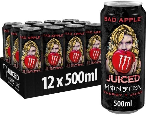 Monster Energy Drinks 500ml in Lowest Prices All flavours Available in Mega Pack of 12 All Fresh Stock Sold by Slamtech (12 x 500ml, Bad Apple)