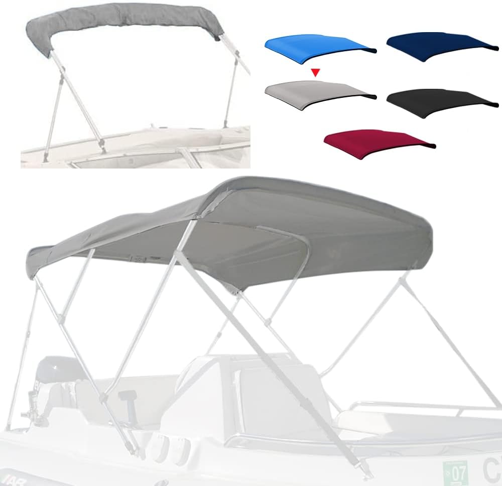 4 Bow Marine Grade Fade and Crack Resistant Bimini Top Replacement Cover, Heavy-Duty Waterproof and UV-Proof Sun Shade Boat Canopy，Easy Install Zipper Sleeves Boat Awning/Without Frame,Grey