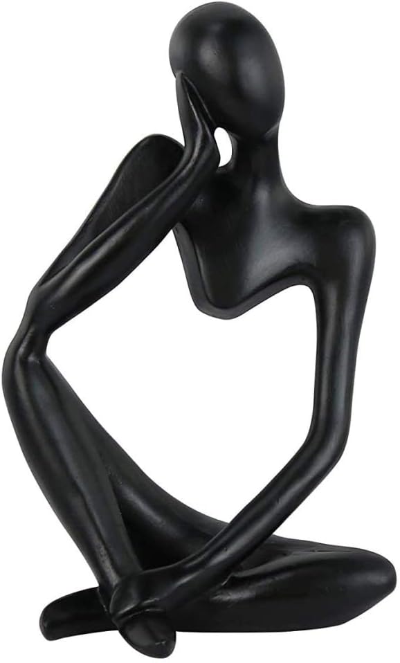 Asng Resin Thinker Style Abstract Sculpture Statue Collectible Figurines Home Office Bookshelf Desktop Decor (Black,Left, Large)