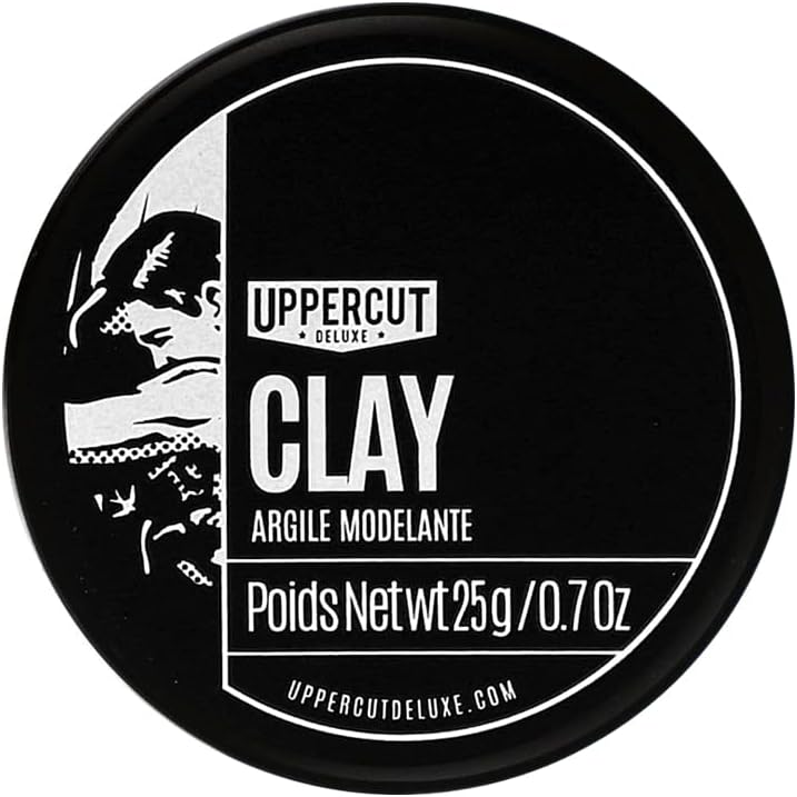 UPPERCUT DELUXE Clay Hair Pomade for Men, Strong Hold Matte Finish, Reworkable Texturizing Hair Clay, Low Shine Men's Styling Clay, Water & Wax Based, Woods & Leather Scent, 0.7 oz / 25g