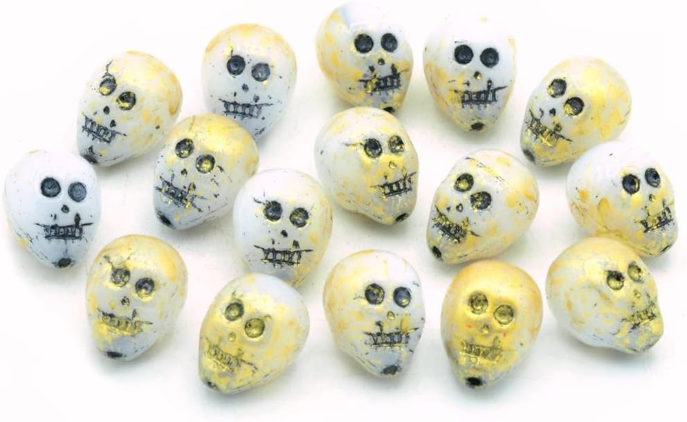 5pcs Skull Head Beads 15 mm, Chalk White 46449 56902 (3000-46449-56902-), Bohemia Crystal Glass, Czechia 11109052