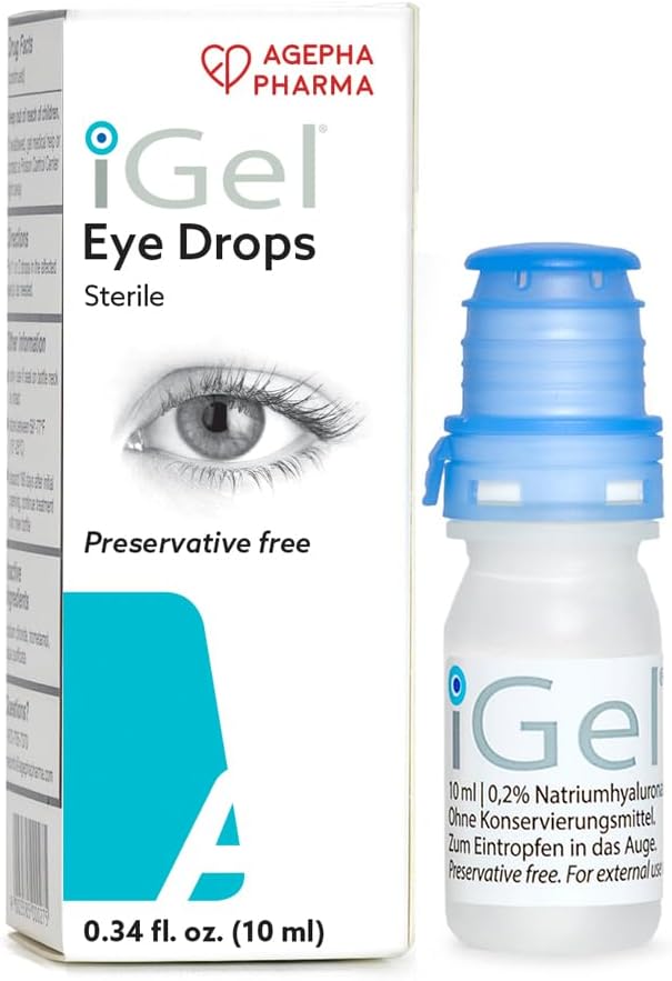 iGel® Moisturizing Eye Drops | Preservative-Free Artificial Tears for Dry, Red, Itchy Eyes | Long-Lasting Relief & Hydration | Contact Lens Safe | Hyaluronic Acid | Made in Europe - 10ml