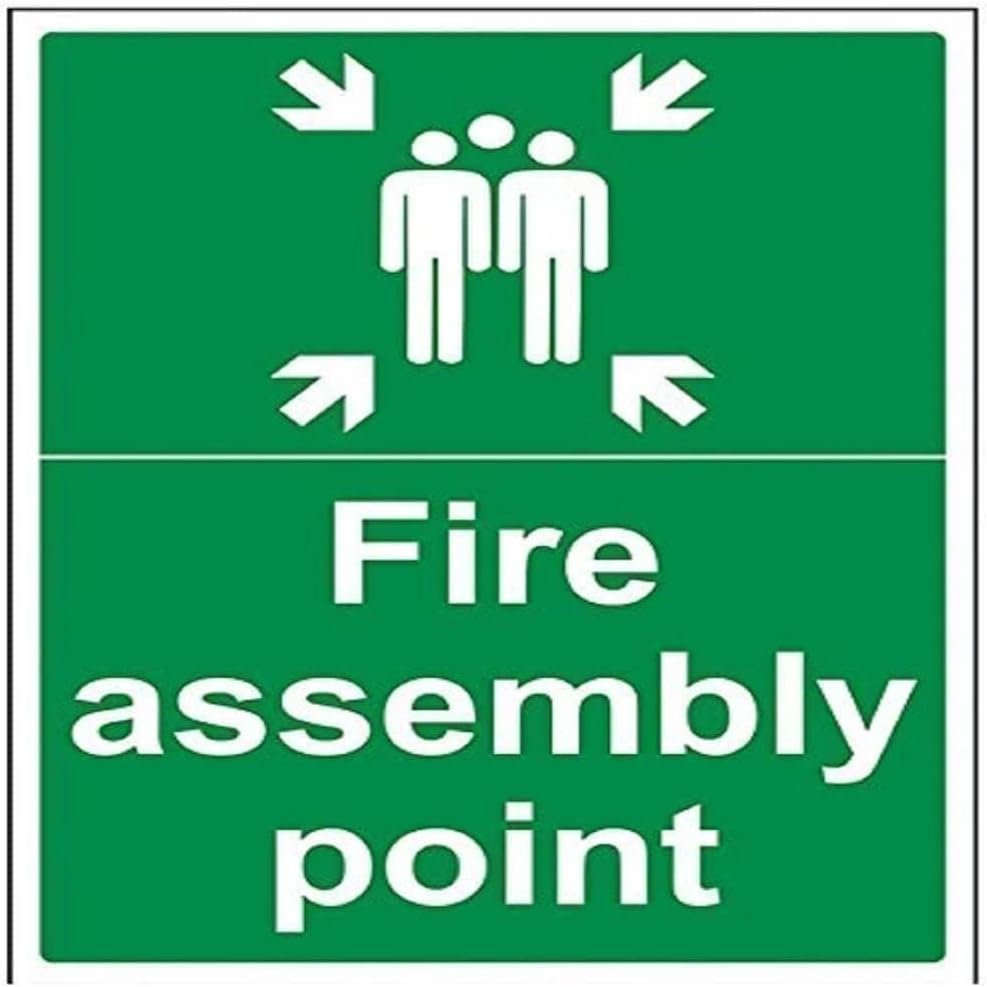 V Safety 17015BC-S Fire Assembly Point With Family Sign - Portrait - 300mm x 400mm - Self Adhesive Vinyl, Green