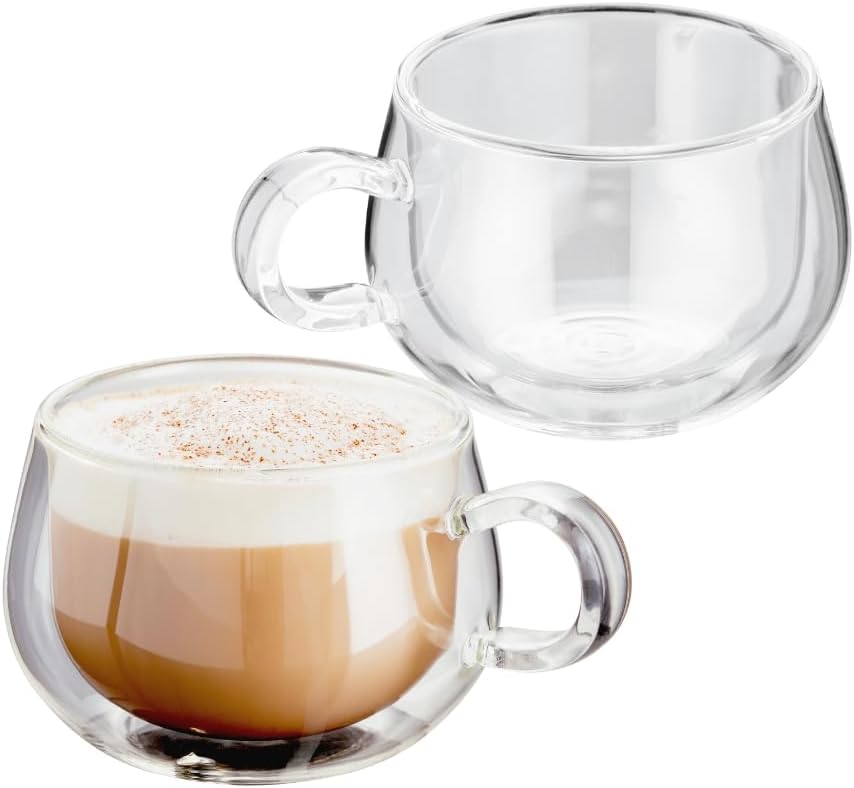 Judge Double Walled Glass Cappuccino Coffee Handled Cups, Set of 2, 225ml - Vacuum Insulated, Handcrafted Artisan - Strong, Heat Resistant