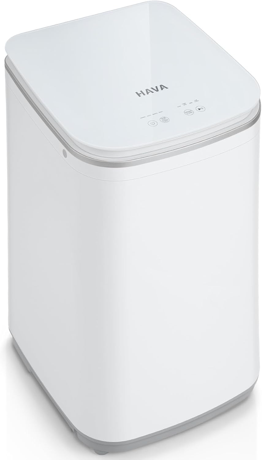 HAVA Portable Washing Machine, Small Washer 0.8 Cu. Ft. Capacity, Fully Automatic with 8 Wash Cycles, Touch Button & LED Display, Space Saving for Apartments, Dorms, and RVs