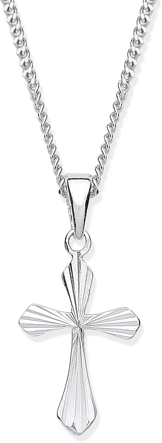 Old English Jewellers Sterling Silver Diamond Cut Cross Pendant Necklace - 16 18 20 INCH or PENDANT ONLY