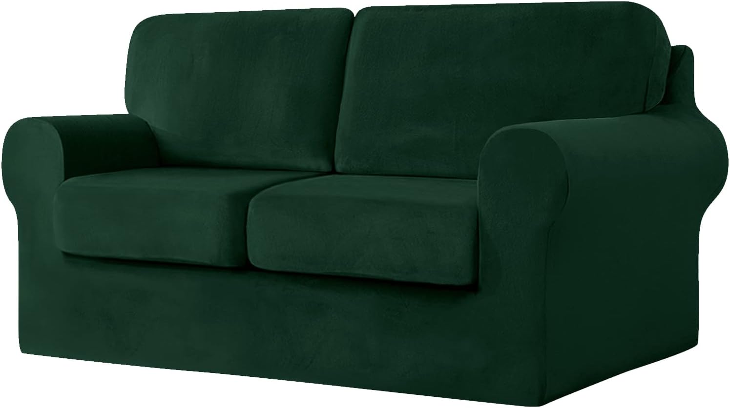 SYLC Sofa Cover with Separate Seat Cushions and Backrests Stretch Velvet Sofa Slipcover Couch Covers Furniture Protector Split Combined (Dark green,2 Seat Set 5 PCS)