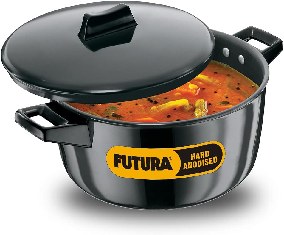 Hawkins Futura 4 Litre Cook n Serve Bowl, Hard Anodised Saucepan with Hard Anodised Lid, Sauce Pan for Cooking and Serving, Black (ACB40), Aluminium