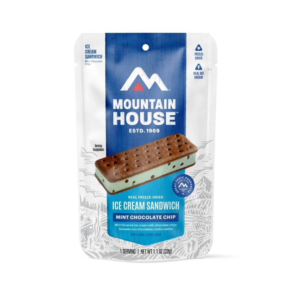 Mountain House Mint Chocolate Chip Ice Cream Sandwich | Freeze Dried Backpacking & Camping Food | 1 Serving