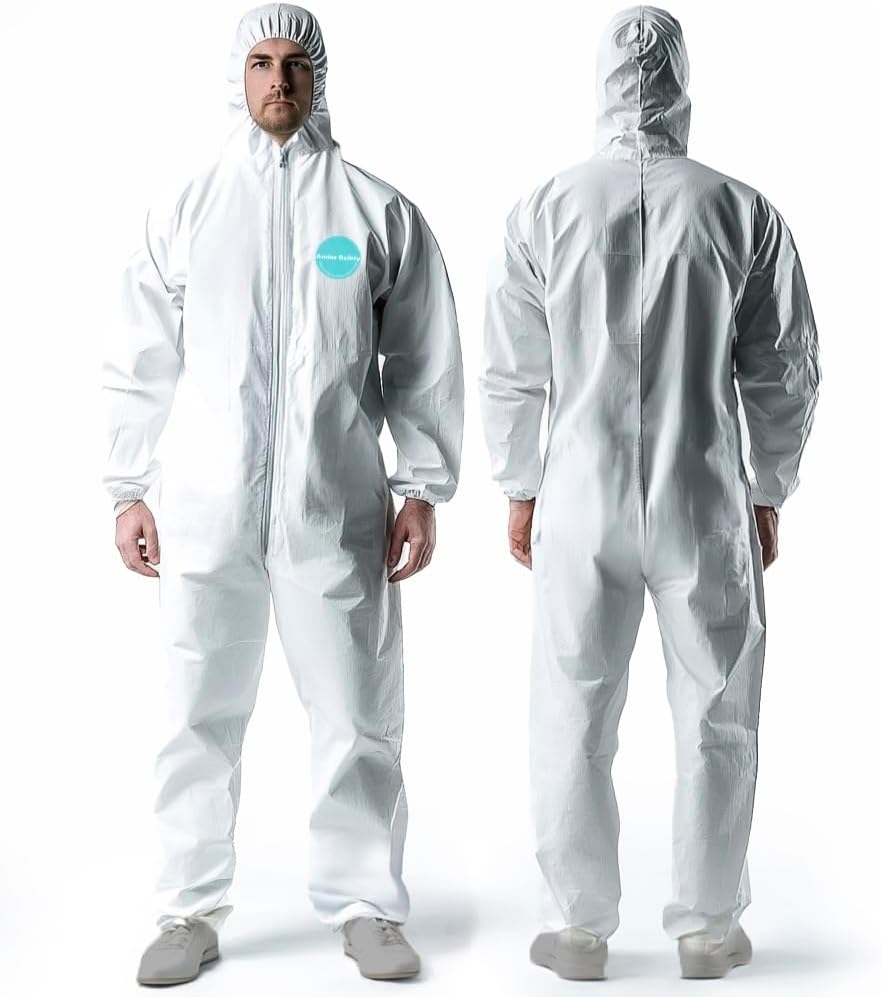 Hazmat Suits, Heavy Duty Full Body Disposable Paint Suits, Coveralls with Hood, Elastic Wrists & Ankles