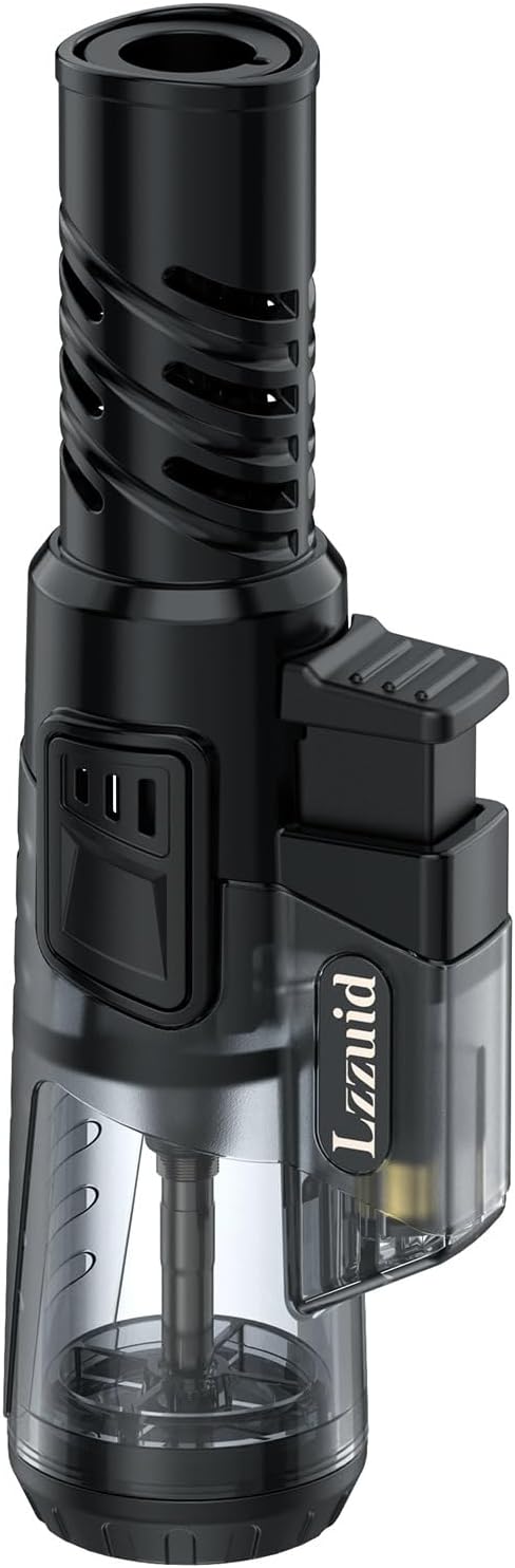 Lzzuid Jet Flame Torch Lighter Butane Gas Refillable, Windproof BBQ Lighter, Gifts for Men, Without Fluid (Black)