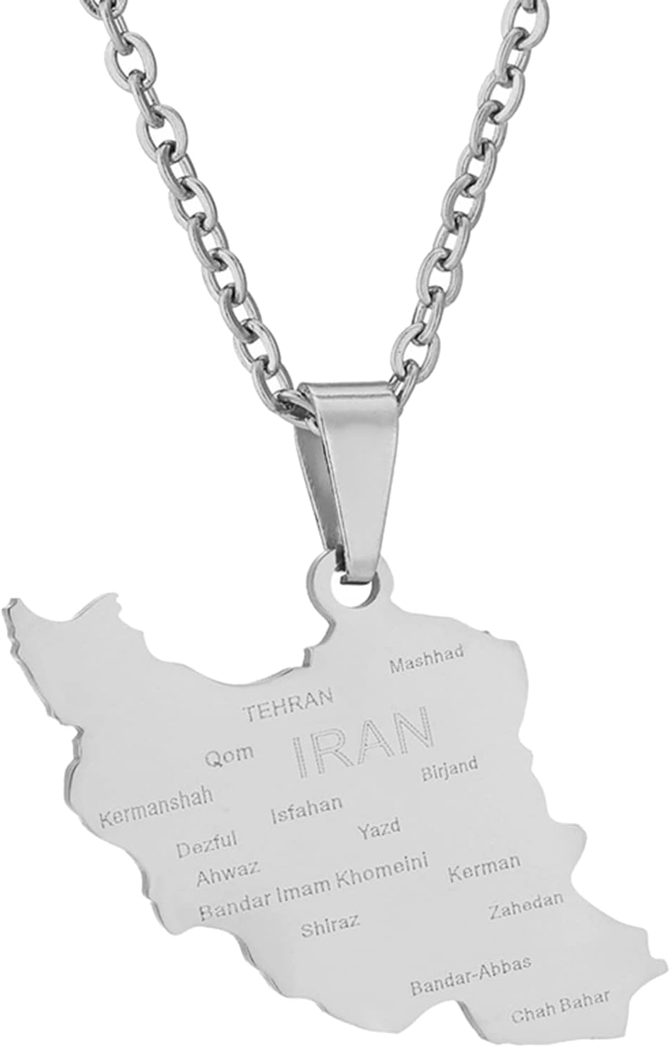mayDONG Stainless Steel Iran Map Pendant Necklace for Couple Ethnic Jewelry Valentines Couple Women Men Unisex Charm Gift