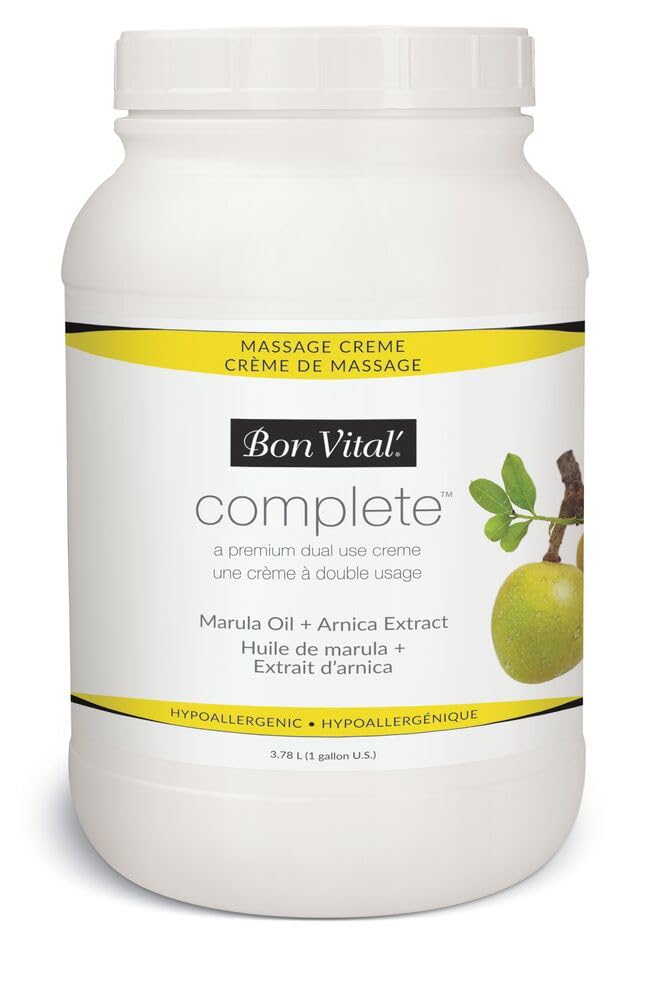 Bon Vital Complete Massage Creme, Premium Dual Use Cream for Hypoallergenic Professional Massages, Non Greasy Unscented Moisturizer Made with Marula, Olive, Avocado, & Jojoba Oil, 1 Gallon