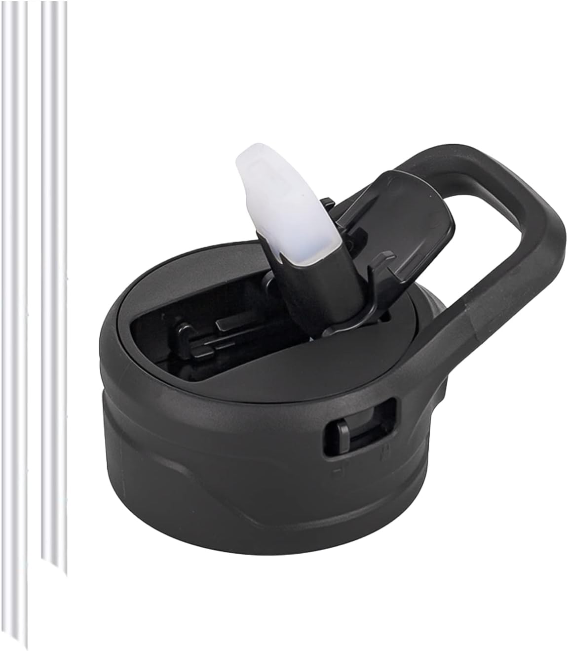 Replacement Straw Lid with Carrying Handle for IDEUS Wide Mouth 12 18 24 32 40 64 oz Insulated Sports Water Bottles, BPA Free, 2 Straws, Black
